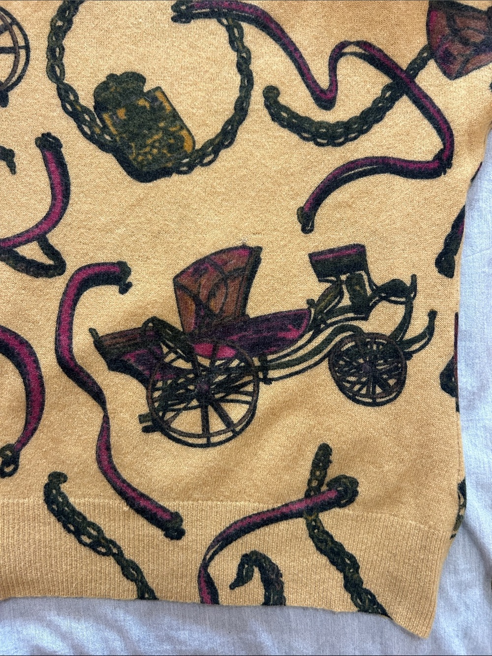 Vintage 90s Mustard Western Equestrian Print Sweater Shoulder Pads Estimated M/L - Picture 9 of 11